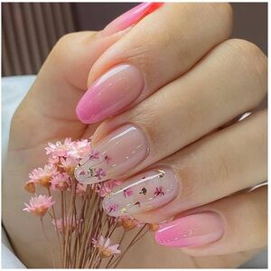 Pink and White Floral Ombre Almond Press On Nails